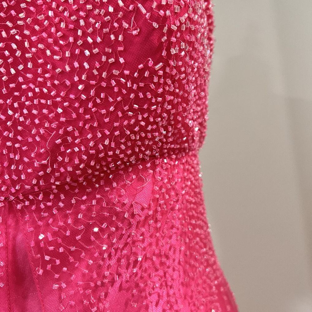 90s Y2k Caché Dress (6) Ethereal Fairy Beaded Hot Pink Barbie Sheer Prom Glam - Picture 8 of 10